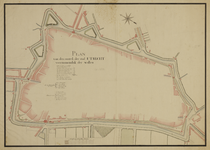216139 Plattegrond van de stadswal met gracht, bolwerken, poorten en vier bastions te Utrecht; met weergave van de ...